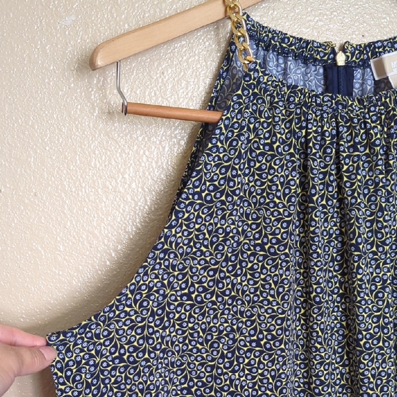 MICHAEL Michael Kors Halter Gold Chain Link Straps Navy & Yellow Dress - Picture 3 of 10